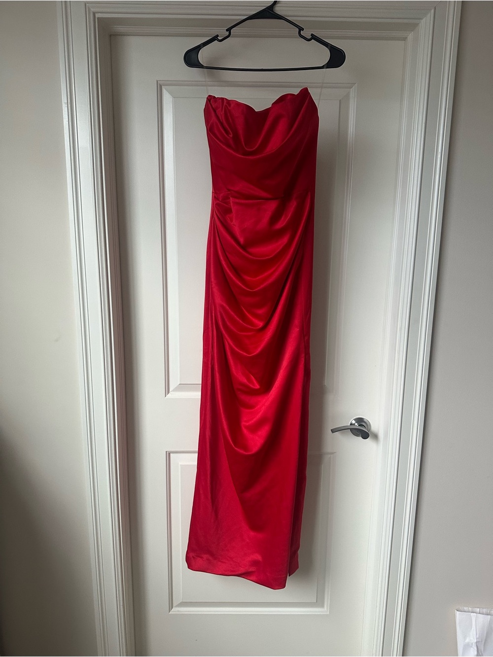 Strapless Red Satin Evening Gown